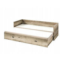 Avis Pegane Lit Canapé pliant 80-160x200 coloris Chêne motif écriture avec matelas et 3 oreillers beiges - Longueur 202,5 x Largeur 79-154 x Profondeur 60,5 cm