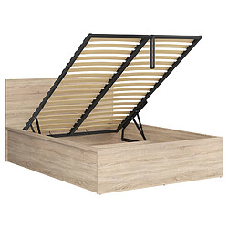 Avis Pegane Lit adule 140x200 Lit coffre 2 places avec sommier et rangement, coloris chêne Sonoma - Longueur 204,5 x Profondeur 149 x Hauteur 95/40,5 cm