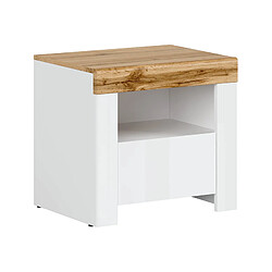 Pegane Table de chevet 1 tiroir - Blanc/chêne