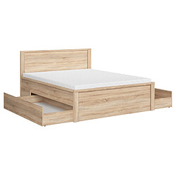 Pegane Lit adulte 160x200 + 2 Tiroirs de rangement sur roulettes coloris chêne Sonoma - Longueur 208 x Largeur 168 x Hauteur 50-100 cm pas cher