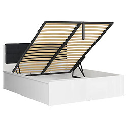 Pegane Lit coffre 160x200 avec sommier coffre et tête de lit capitonnée noir, coloris Blanc brillant - Longueur 204,5 x Profondeur 169 x Hauteur 95/40,5 cm pas cher
