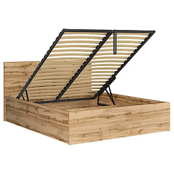 Avis Pegane Lit adule 160x200 Lit coffre 2 place avec sommier et rangement, coloris Chêne wotan - Longueur 204,5 x Profondeur 169 x Hauteur 95/40,5 cm