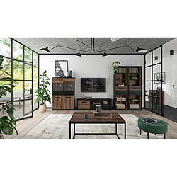 Pegane Bibliothèque vitrine 2 tiroirs - Chêne