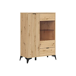 Pegane Vitrine basse à 2 portes et un tiroir,coloris Chêne artisan - Longueur 90 x Profondeur 41 x Hauteur 133 cm