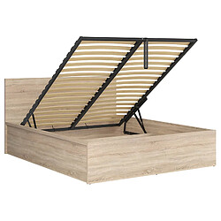 Avis Pegane Lit adule 160x200 Lit coffre 2 place avec sommier et rangement, coloris chêne Sonoma - Longueur 204,5 x Profondeur 169 x Hauteur 95/40,5 cm