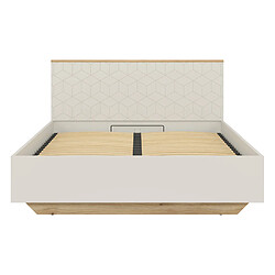Avis Pegane Lit coffre 160x200 avec sommier et rangement , coloris Chêne mauvella/Beige - Longueur 210,5 x Profondeur 167 x Hauteur 110/42,5 cm
