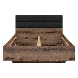 Avis Pegane Lit double 140x200 avec tête de lit rembourrée noir ,coloris Chêne marron foncé - Longueur 206 x Profondeur 145 x Hauteur 42-98,5 cm