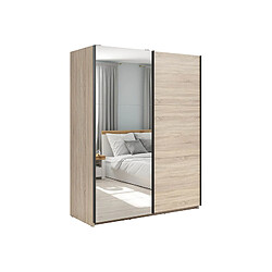 Pegane Armoire coulissante avec miroir - Chêne