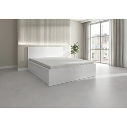 Acheter Pegane Lit coffre 160x200 avec sommier et rangement, coloris Blanc brillant - Longueur 204,5 x Profondeur 169 x Hauteur 95/40,5 cm