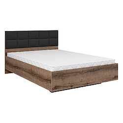 Acheter Pegane Lit double 140x200 avec tête de lit rembourrée noir ,coloris Chêne marron foncé - Longueur 206 x Profondeur 145 x Hauteur 42-98,5 cm