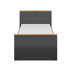 Pegane Lit 90x200 Lit 1 place coloris Gris graphite/Chêne artisan - Longueur 207 x Profondeur 100,5 x Hauteur 95 cm pas cher