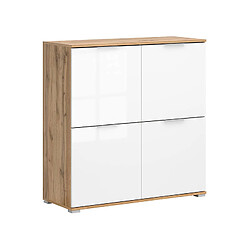 Pegane Armoire 4 portes - Chêne et blanc