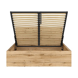 Acheter Pegane Lit adule 160x200 Lit coffre 2 place avec sommier et rangement, coloris Chêne wotan - Longueur 204,5 x Profondeur 169 x Hauteur 95/40,5 cm