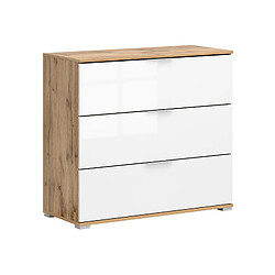 Pegane Commode 3 tiroirs - Chêne wotan/blanc