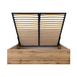 Acheter Pegane Lit adule 160x200 avec tête de lit capitonnée beige,sommier et rangement, coloris Chêne wotan - Longueur 204,5 x Profondeur 169 x Hauteur 95/40,5 cm