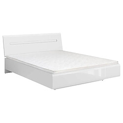 Acheter Pegane Lit adulte 160 x 200 lit double, coloris Blanc/Blanc haute brillance - Longueur 214 x Profondeur 165 x Hauteur 35-86 cm