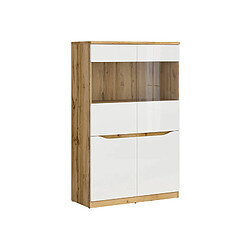 Pegane Vitrine à 4 portes avec verre trempé, coloris chêne Wotan/blanc brillant - Longueur 90 x Profondeur 39,5 x Hauteur 142,5 cm