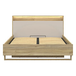 Avis Pegane Lit coffre 160x200cm + LED avec sommier et rangement ,coloris Chêne mauvella/Beige - Longueur 218 x Profondeur 168 x Hauteur 100 cm