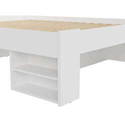 Acheter Pegane Lit adulte 2 places 160 x 200 cm avec des étagères de rangement et 3 Tiroirs coloris Blanc - Longueur 204,5 x Largeur 165 x Hauteur 47,5-85,5 cm