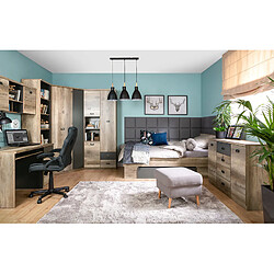 Pegane Cadre de lit enfant 1 place 90x200 coloris Chêne/Gris motif écriture - Longueur 205,5 x Largeur 93 x Hauteur 45-65 cm