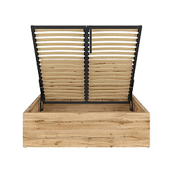 Avis Pegane Lit adule 140x200 Lit coffre 2 place avec sommier et rangement, coloris Chêne wotan - Longueur 204,5 x Profondeur 149 x Hauteur 95/40,5 cm