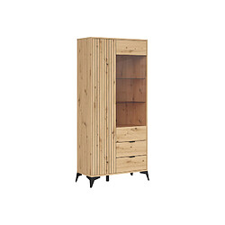 Pegane Vitrine haute avec 2 portes et 2 tiroirs,coloris Chêne artisan - Longueur 90 x Profondeur 41 x Hauteur 197 cm