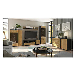 Pegane Vitrine bibliothèque 2 portes - Chêne/noir