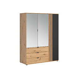 Pegane Armoire 3 portes 3 tiroirs - Chêne