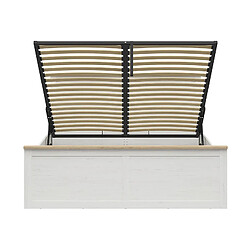 Avis Pegane Lit coffre 180x200 lit adulte 2 places avec sommier et rangement, coloris Blanc pin andersen/Chêne clair - Longueur 208,5 x Profondeur 185 x Hauteur 110,5/57,5 cm