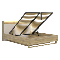 Acheter Pegane Lit coffre 160x200cm + LED avec sommier et rangement ,coloris Chêne mauvella/Beige - Longueur 218 x Profondeur 168 x Hauteur 100 cm