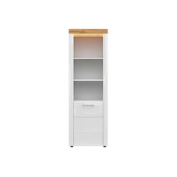 Pegane Bibliothèque avec 1 porte et 3 étagères, éclairage LED,coloris Chêne doré/Blanc haute brillance - Longueur 68 x Profondeur 42 x Hauteur 205 cm