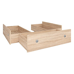 Pegane Lit double avec étagères de rangement et 3 tiroirs coloris chêne sonoma-longueur 204,5 x largeur 145,5 x hauteur 47,5-85,5 cm