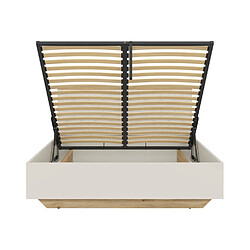 Pegane Lit coffre 160x200 avec 2 chevets à LED+USB , coloris Chêne mauvella/Beige pas cher