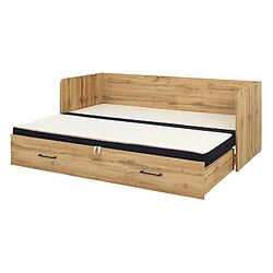 Acheter Pegane Lit canapé convertible 80-160x200 cm coloris Chêne wotan avec coffre de rangement, matelas et 3 oreillers noir - Longueur 200,5 x Profondeur 79/154 x Hauteur 73 cm