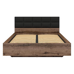 Acheter Pegane Lit coffre 180x200 avec tête de lit rembourrée noir, sommier et rangement ,coloris Chêne marron foncé - Longueur 206 x Profondeur 185 x Hauteur 42-98,5 cm