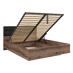 Avis Pegane Lit coffre 160x200 avec tête de lit rembourrée noir, sommier et rangement ,coloris Chêne marron foncé - Longueur 206 x Profondeur 165 x Hauteur 42-98,5 cm
