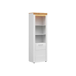 Pegane Bibliothèque avec 1 porte et 3 étagères, éclairage LED,coloris Chêne doré/Blanc haute brillance - Longueur 68 x Profondeur 42 x Hauteur 205 cm