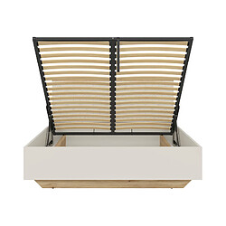 Acheter Pegane Lit coffre 160x200 avec sommier et rangement , coloris Chêne mauvella/Beige - Longueur 210,5 x Profondeur 167 x Hauteur 110/42,5 cm
