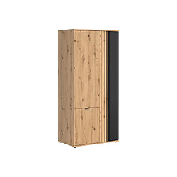 Pegane Armoire 3 portes avec penderie - Chêne Armoire 3 portes - penderie - 5 étagères - décor lamelles chêne/noir - style moderne