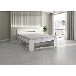 Avis Pegane Lit adulte 2 places 160 x 200 cm avec des étagères de rangement et 3 Tiroirs coloris Blanc - Longueur 204,5 x Largeur 165 x Hauteur 47,5-85,5 cm