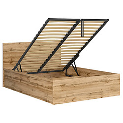 Acheter Pegane Lit adule 140x200 Lit coffre 2 place avec sommier et rangement, coloris Chêne wotan - Longueur 204,5 x Profondeur 149 x Hauteur 95/40,5 cm