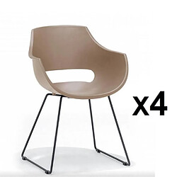 Inside 75 Lot de 4 chaises design REMO coque taupe piétement luge métal noir mat