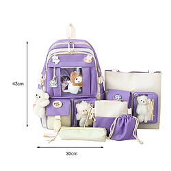 General Ensemble de 5 sacs à dos kawaii en toile pour femmes, style coréen, mignons et adaptés aux adolescentes et étudiantes. Grande capacité, format enveloppe, idéal pour les voyages et les sorties.~00951