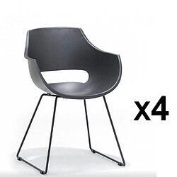 Inside 75 Lot de 4 chaises design REMO coque noire piétement luge métal noir mat