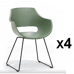 Inside 75 Lot de 4 chaises design REMO coque verte piétement luge métal noir mat