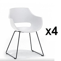 Inside 75 Lot de 4 chaises design REMO coque blanche piétement luge métal noir mat