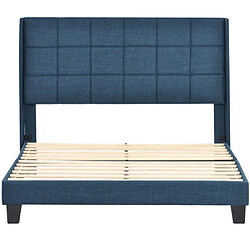 modfu Lit adulte 140x200 cm avec tête de lit, en lin, bleu pas cher