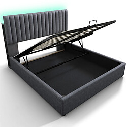 modfu Lit coffre 140x200 cm avec LED et USB Type-C, en lin, gris pas cher