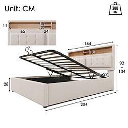 Avis modfu Lit coffre 160x200 cm avec tête de lit et USB-C, en lin, beige