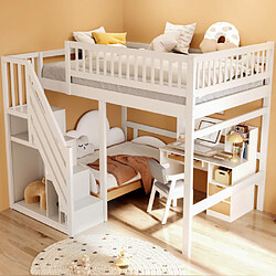 modfu Lit mezzanine 140x200 cm avec haute rambarde, en bois, blanc